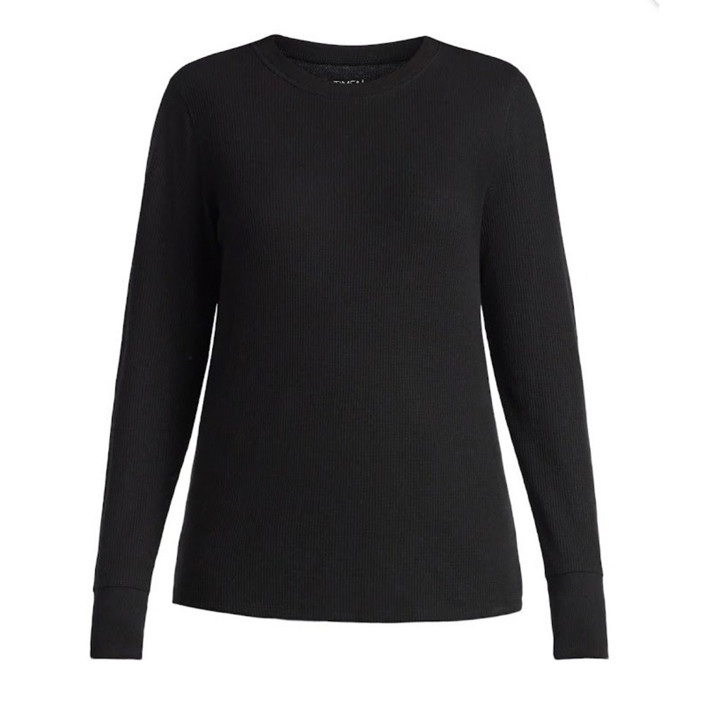 Time and Tru‎ Women's Black Thermal Knit Long Sleeve Crew Neck Ribbed Top Medium